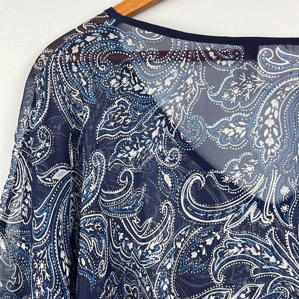 Lands End sheer floral paisley tie waist swim cover/ layering piece